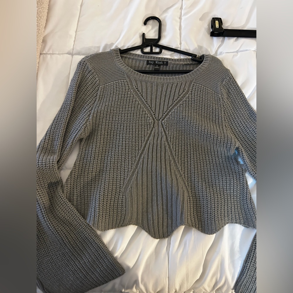SHEIN Gray Textured Cable Stitch Crewneck Sweater